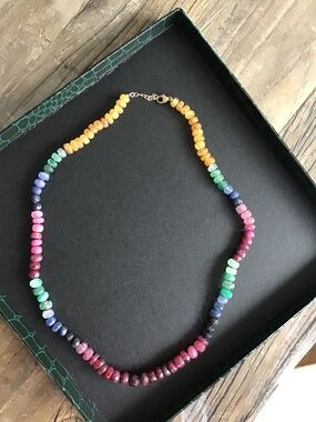 JIA JIA Jewelry Solid 14k Gold and Rainbow Sapphire Bead Necklace, 16-17in